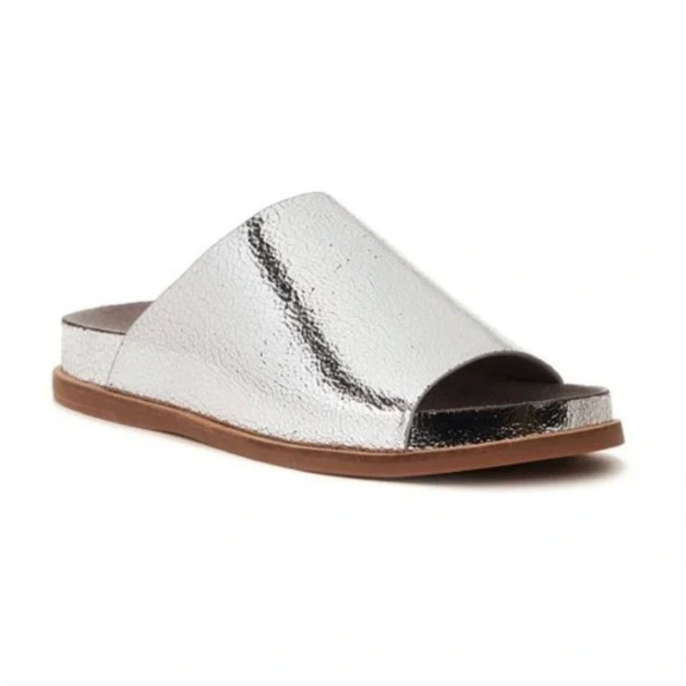 New in Box Kelsi Dagger Brooklyn Squish Slide Mule Sandals Disco Metallic Silver